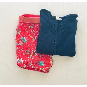 Girls Bundle Gap Floral Red Shorts and H&M Cardigan Sweater with Flower Buttons